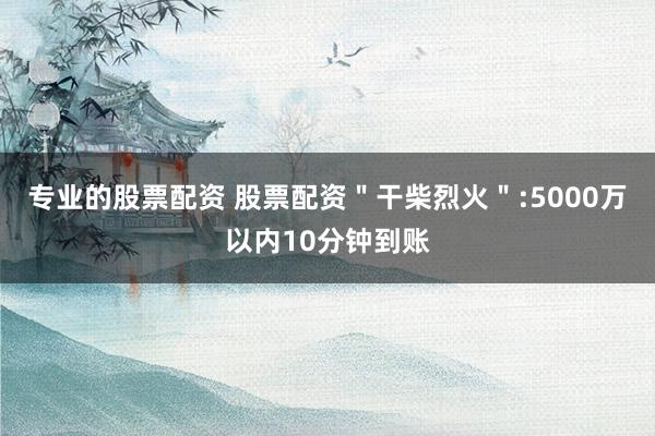 专业的股票配资 股票配资＂干柴烈火＂:5000万以内10分钟到账