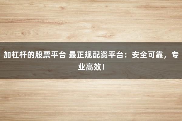加杠杆的股票平台 最正规配资平台：安全可靠，专业高效！