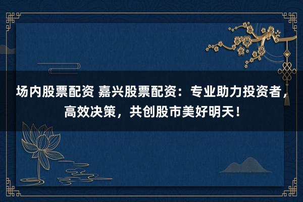 场内股票配资 嘉兴股票配资：专业助力投资者，高效决策，共创股市美好明天！