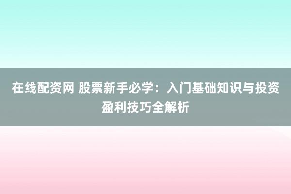 在线配资网 股票新手必学：入门基础知识与投资盈利技巧全解析
