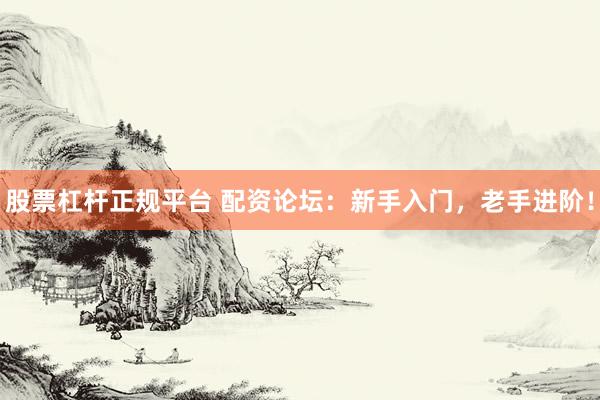 股票杠杆正规平台 配资论坛：新手入门，老手进阶！