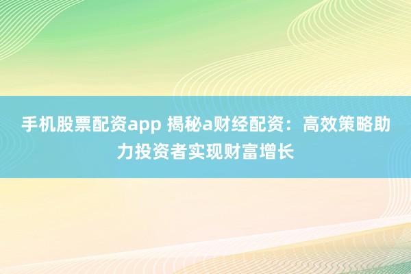 手机股票配资app 揭秘a财经配资：高效策略助力投资者实现财富增长