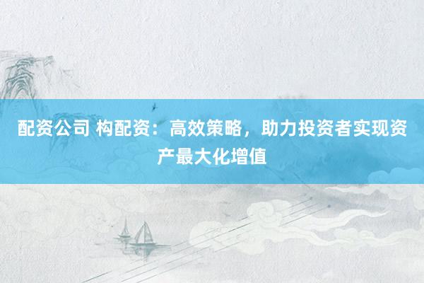 配资公司 构配资：高效策略，助力投资者实现资产最大化增值