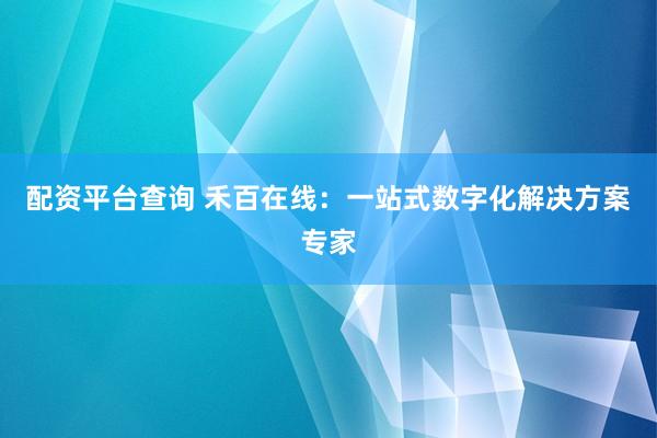 配资平台查询 禾百在线：一站式数字化解决方案专家
