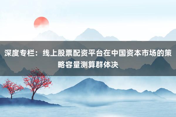 深度专栏：线上股票配资平台在中国资本市场的策略容量测算群体决