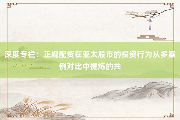 深度专栏：正规配资在亚太股市的投资行为从多案例对比中提炼的共