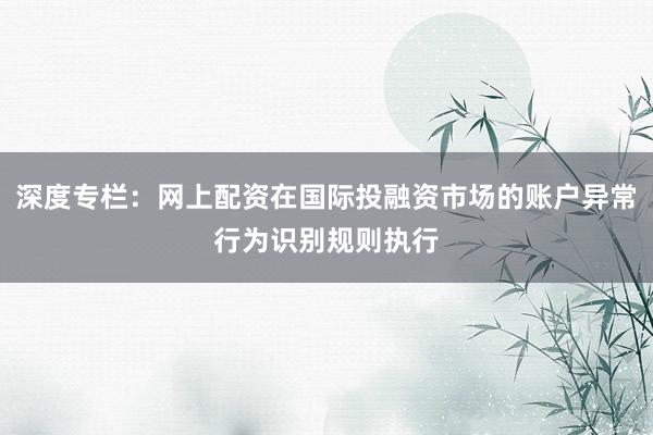 深度专栏:网上配资在国际投融资市场的账户异常行为识别规则执行
